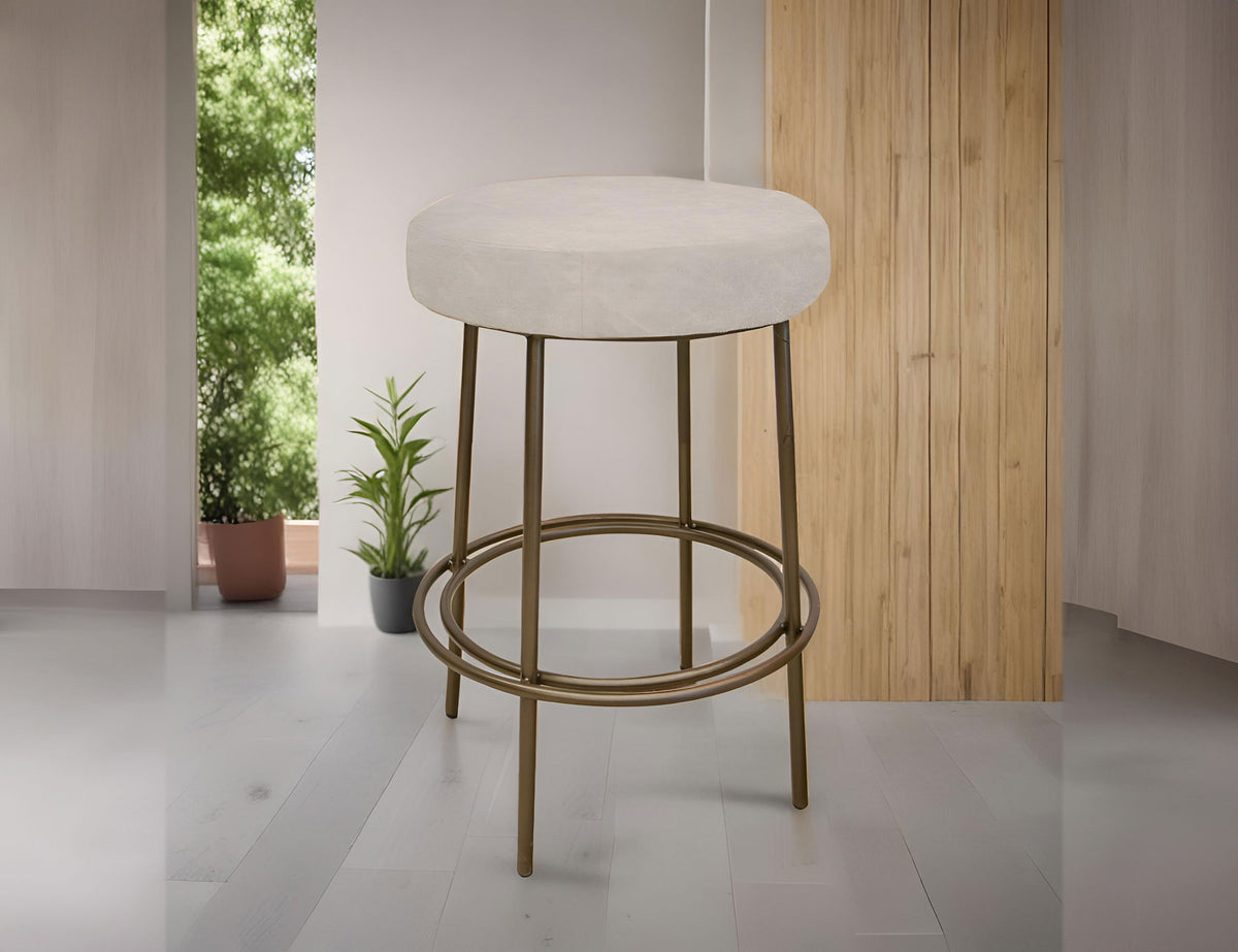 Frida Upholstered Stool, Gray/Gold, Wooden Frame & Metal Base, 30" Stool