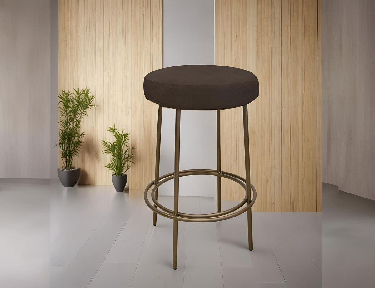 Frida Upholstered Stool, Brown/Gray, Wooden Frame & Metal Base, 30" Stool