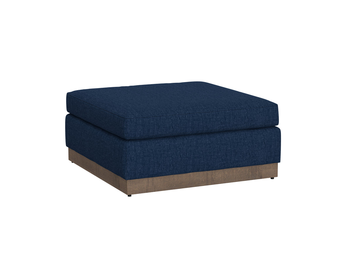 Georgia Ottoman, Blue, Wooden Frame & Base, Upholstered Square