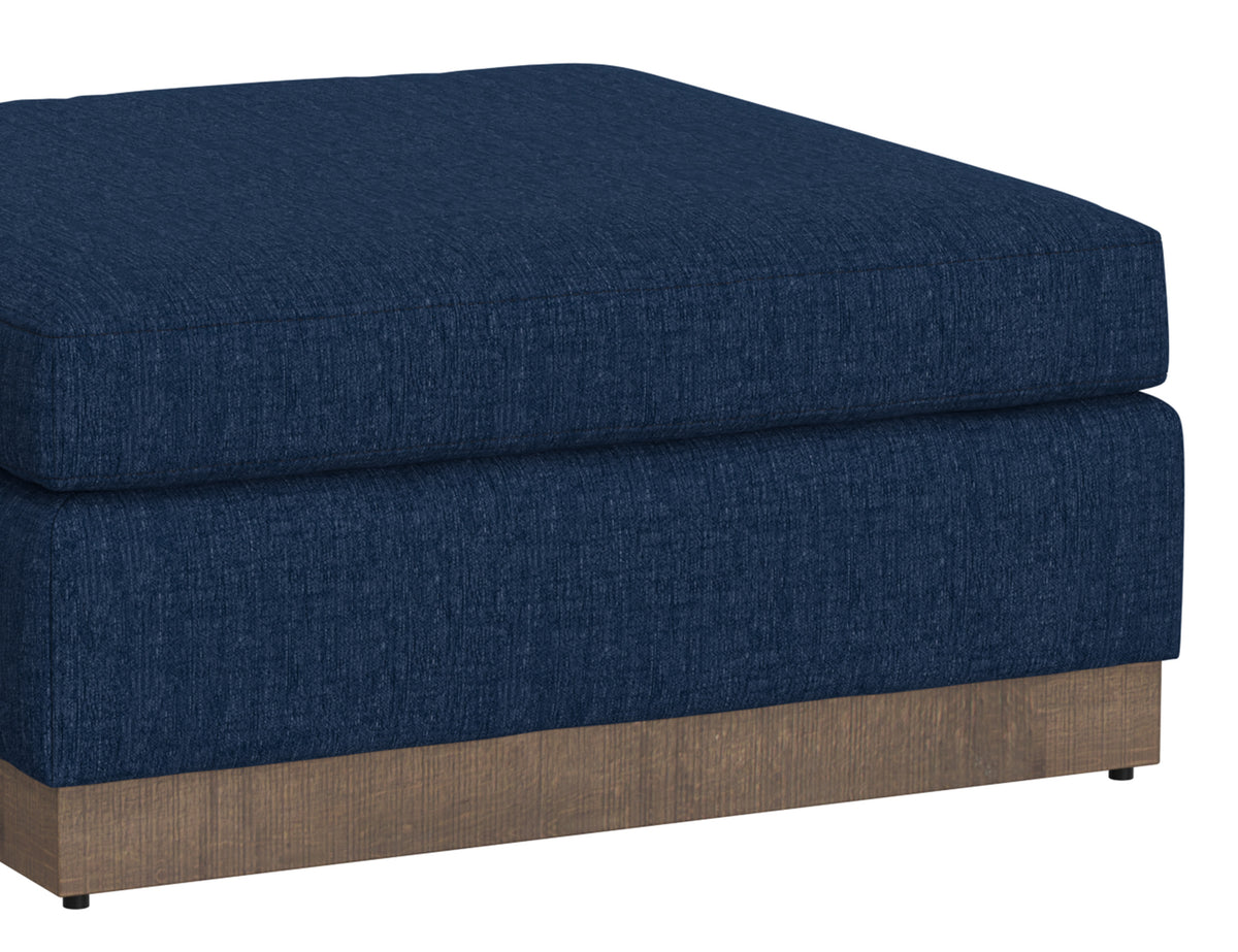 Georgia Ottoman, Blue, Wooden Frame & Base, Upholstered Square