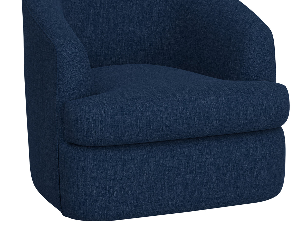 Tumbi Armchair, Blue, Wooden Frame & Metal Base, 360 Degree Swivel Accent Chair