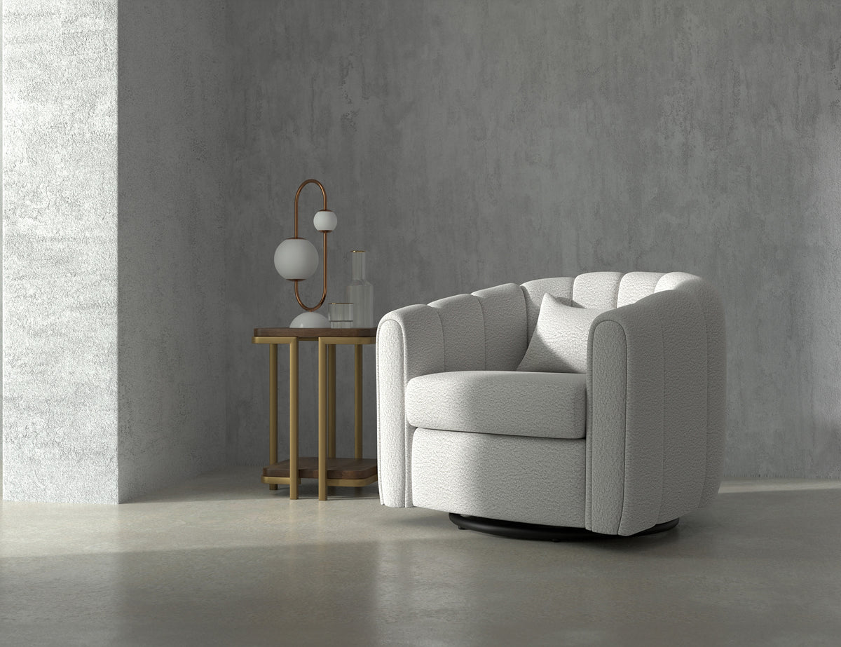 Viera Armchair, Beige, Wooden Frame & Metal Base, 360 Degree Swivel Glider Accent Chair