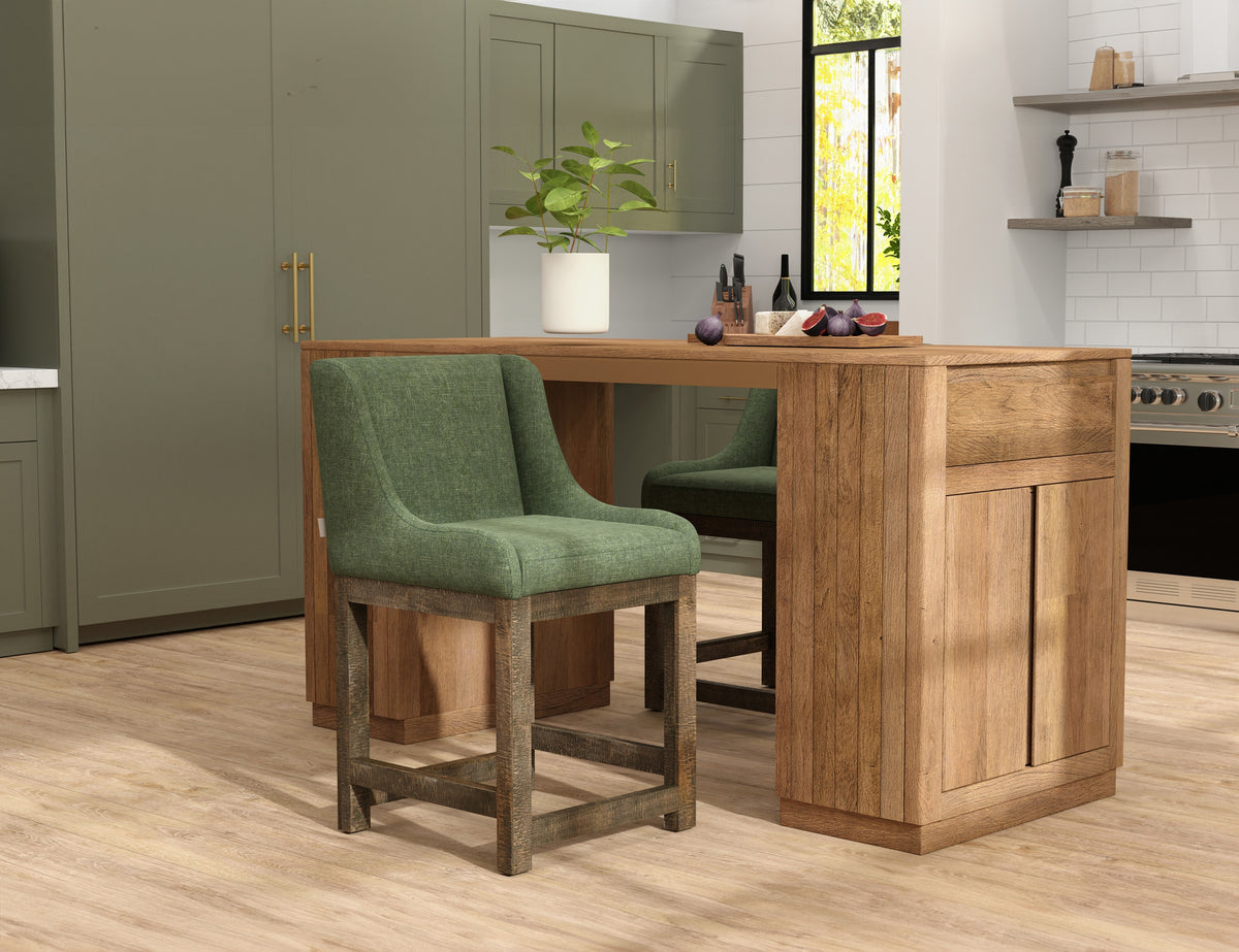 Seating Upholstered Barstool, Green, Wooden Frame, Barstool 24"