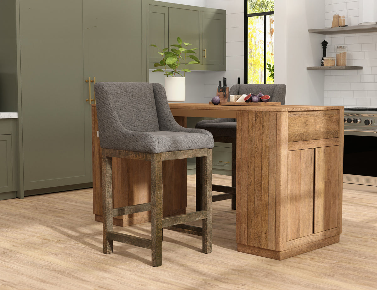 Seating Upholstered Barstool, Gray, Wooden Frame & Base - IUP700-BST30-121
