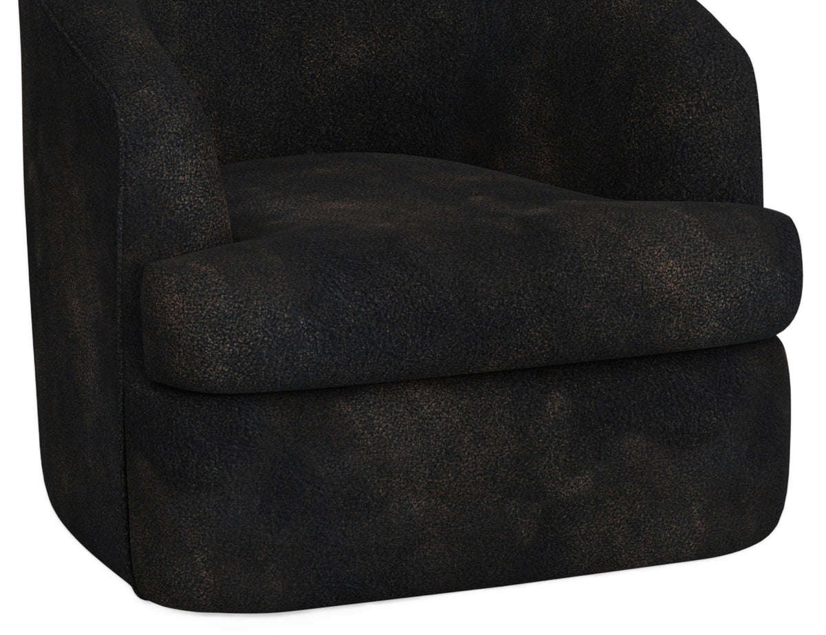 Tumbi Armchair, Black, Wooden Frame & Metal Base, 360 Degree Swivel Accent Chair
