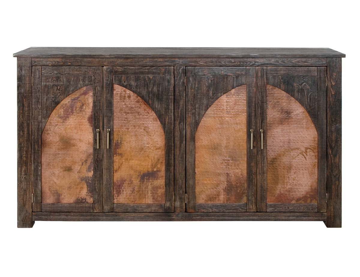 Blackburn Console, Brown, 4 Copper-Paneled Door