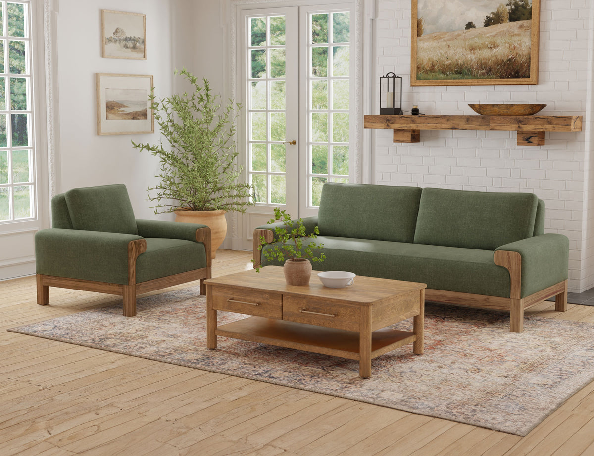 Sedona Sofa, Green, Wooden Frame & Base