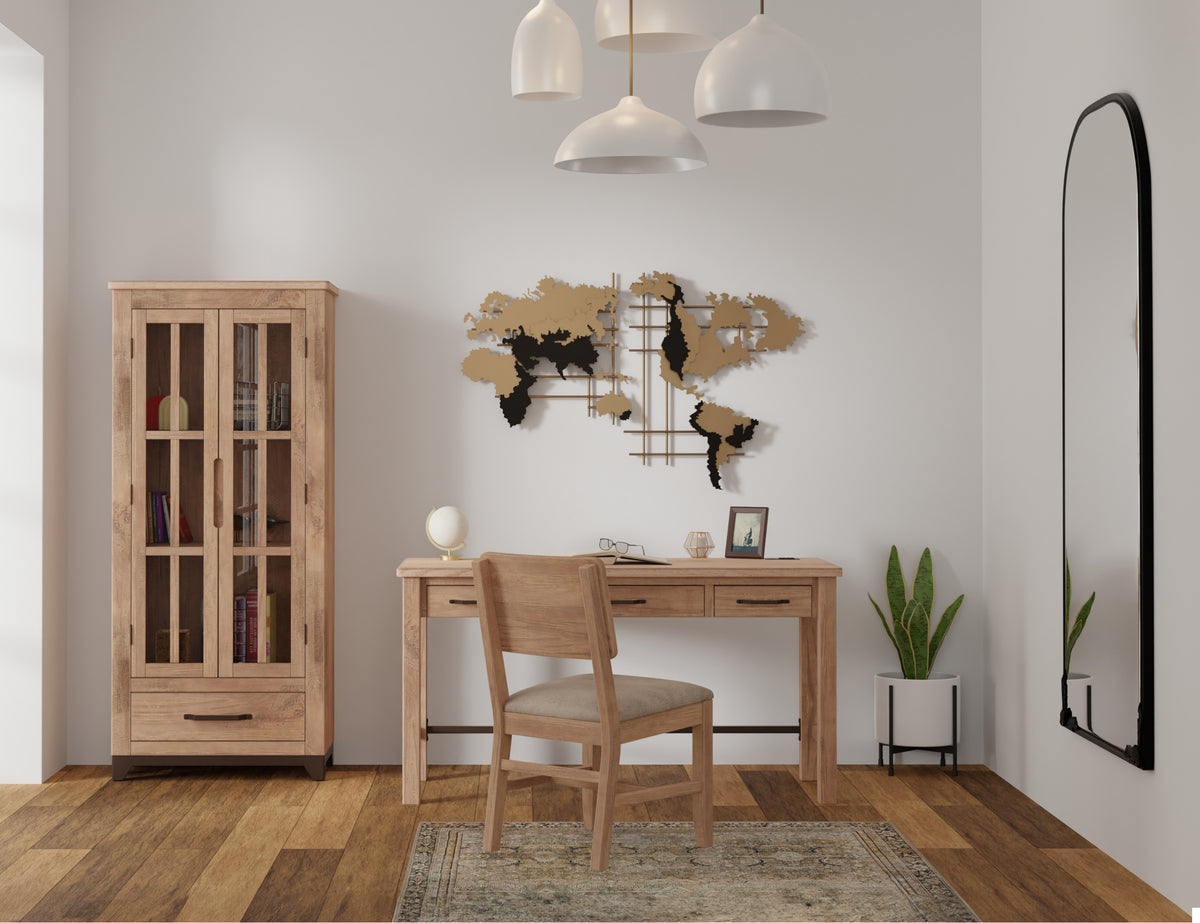 Natural Parota Desk, Brown, 3 Drawer