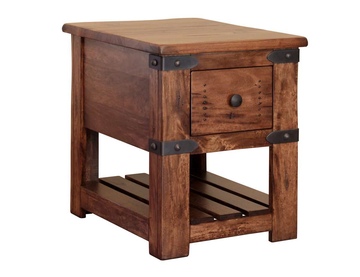 Parota Chairside Table, Brown, 1 Drawer