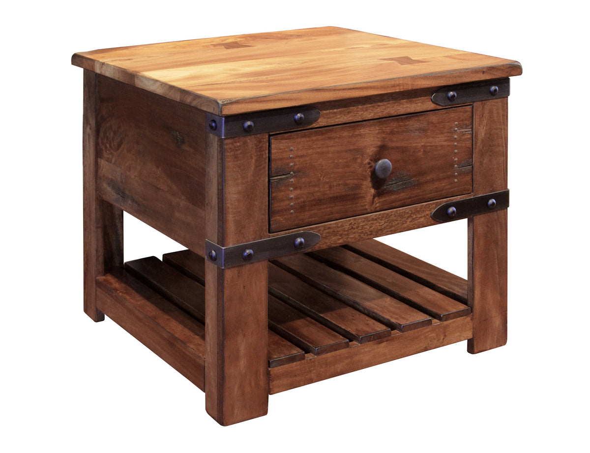 Parota End Table, Brown, 1 Drawer