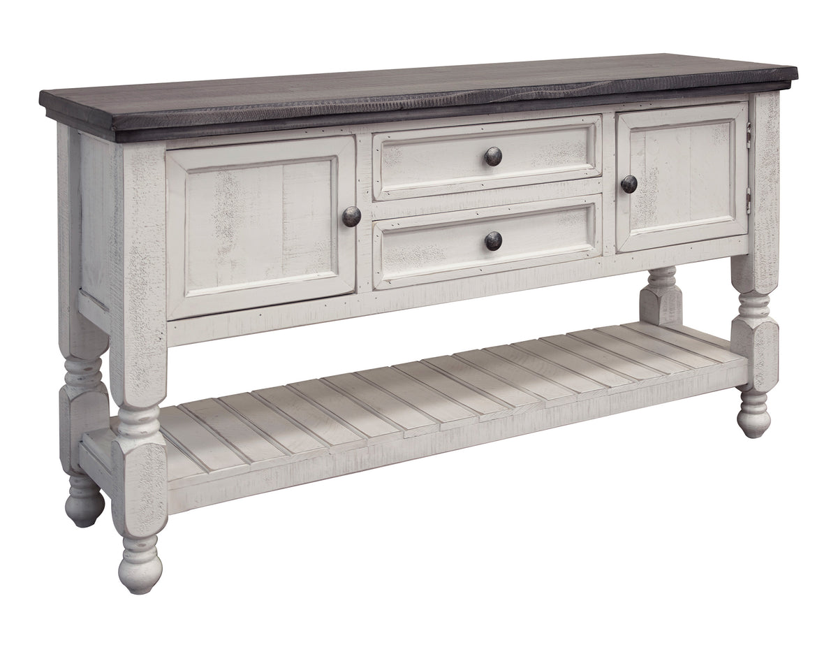 Stone Sofa Table, White, 2 Drawer 2 Door