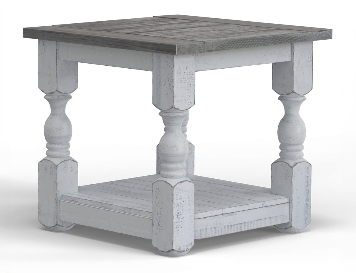 Stone End Table, White