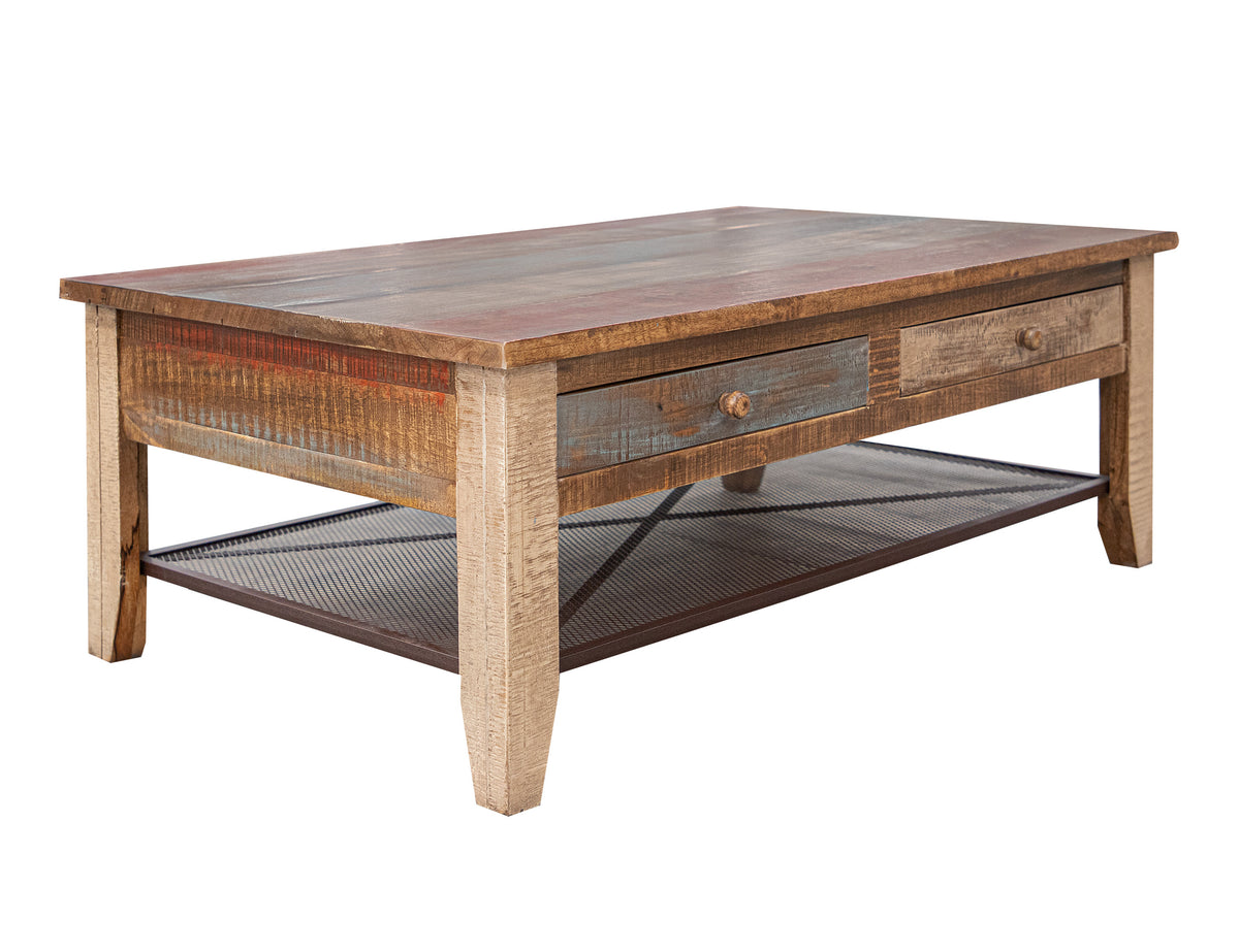 Antique Multicolor Cocktail Table, Multicolor, 4 Drawer