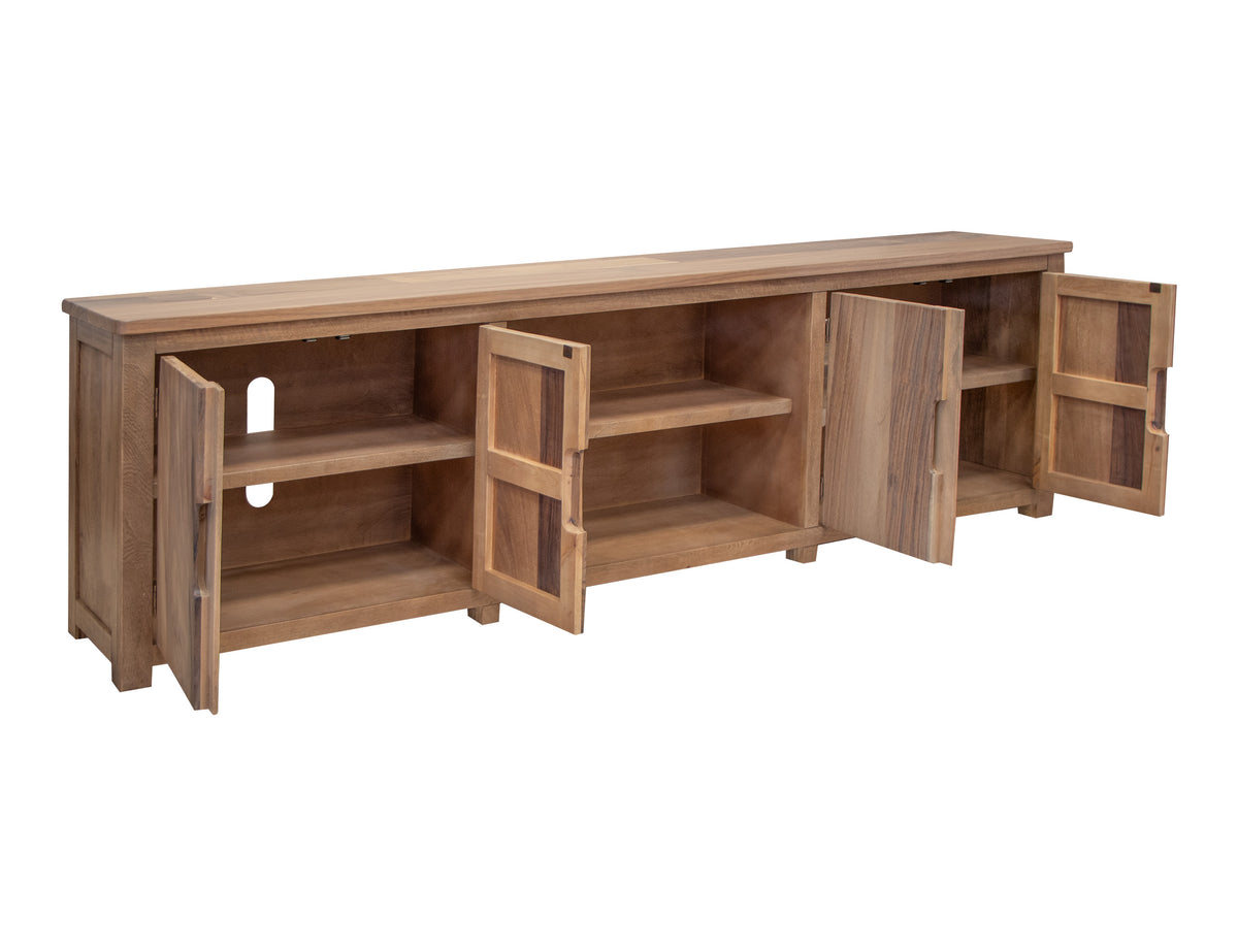 Natural Parota TV Stand, Brown, 4 Door 93"