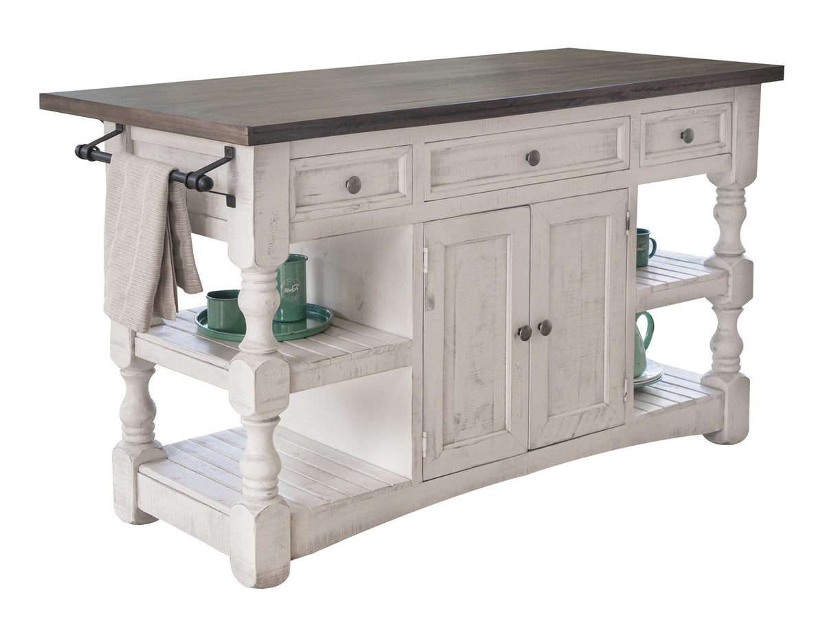 Stone Kitchen Island, White, 3 Drawer, 2 Doors Wood Island