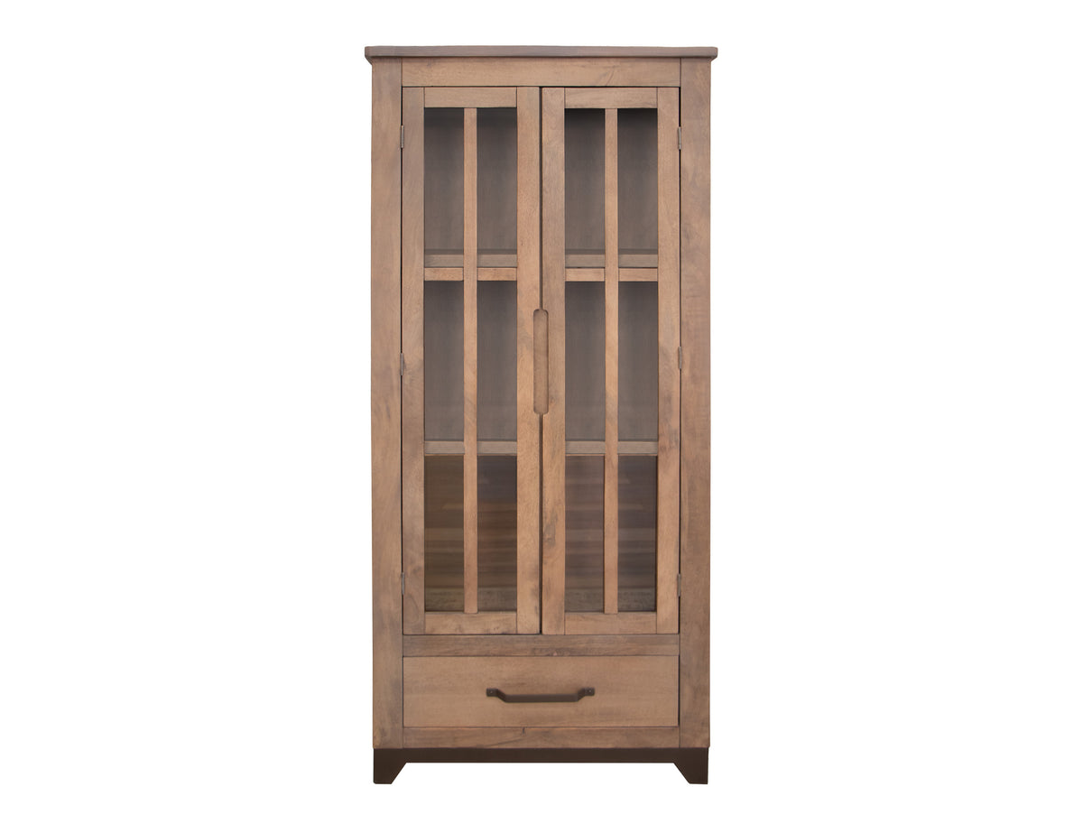 Natural Parota Cabinet, Brown, 2 Glass Door 1 Drawer