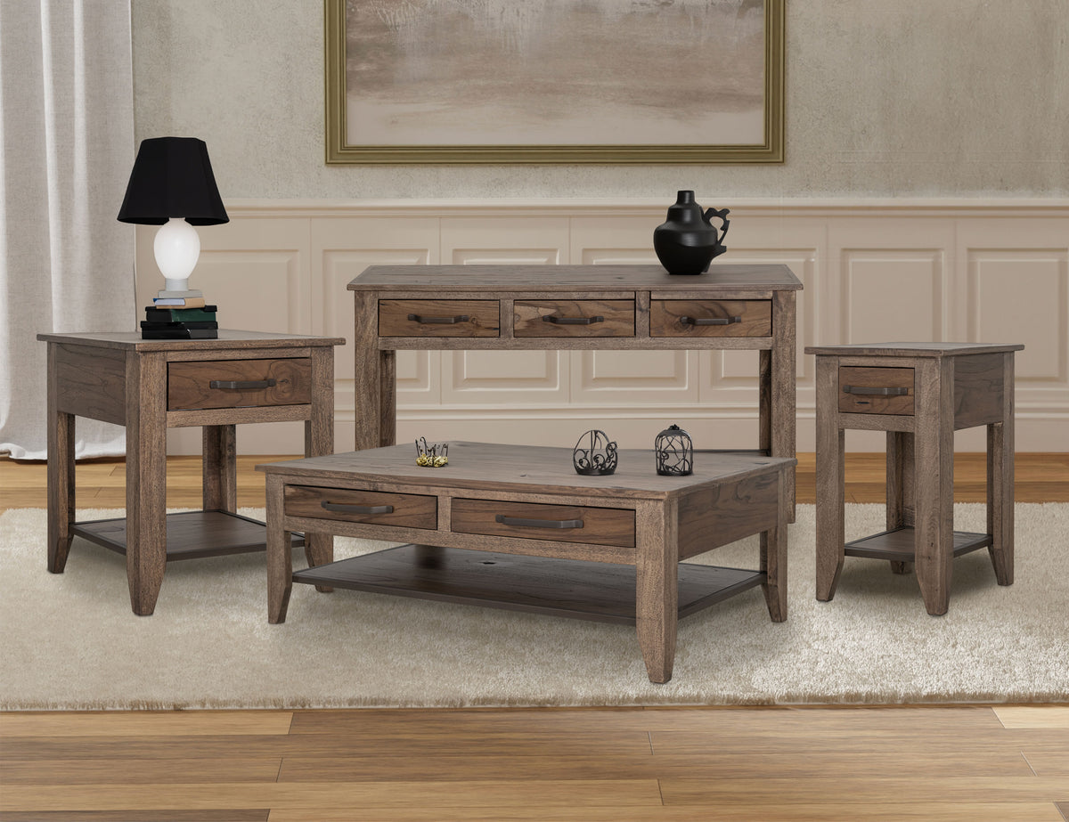 Natural Teca Chairside Table, Brown, 1 Drawer, 1 Shelf