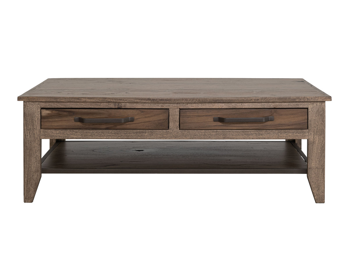 Natural Teca Cocktail Table, Brown, 4 Drawer, 1 Shelf