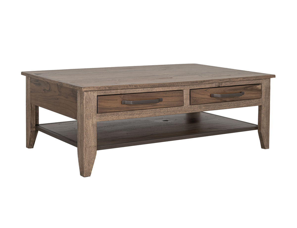 Natural Teca Cocktail Table, Brown, 4 Drawer, 1 Shelf