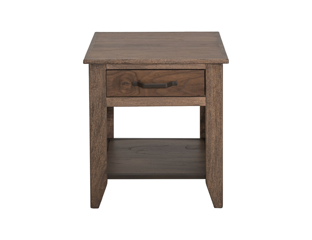 Natural Teca End Table, Brown, 1 Drawer, 1 Shelf