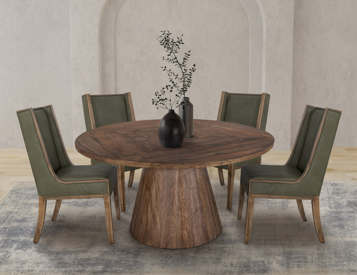 Balam Upholstered Chair, Brown/Green, Wooden Chair