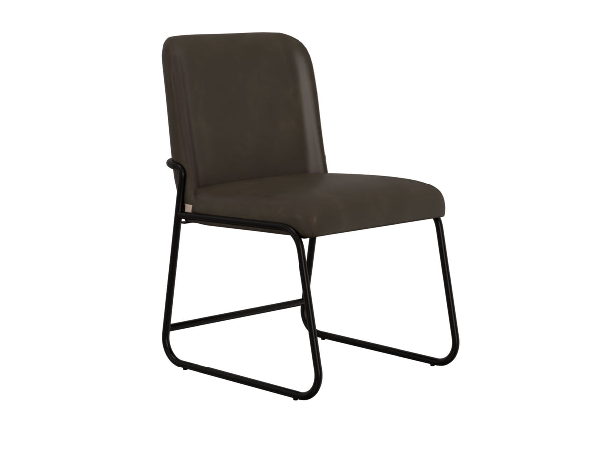 Seating Upholstered Chair, Brown/Black, Wooden Frame & Metal Base - Pine & Fabric/Metal