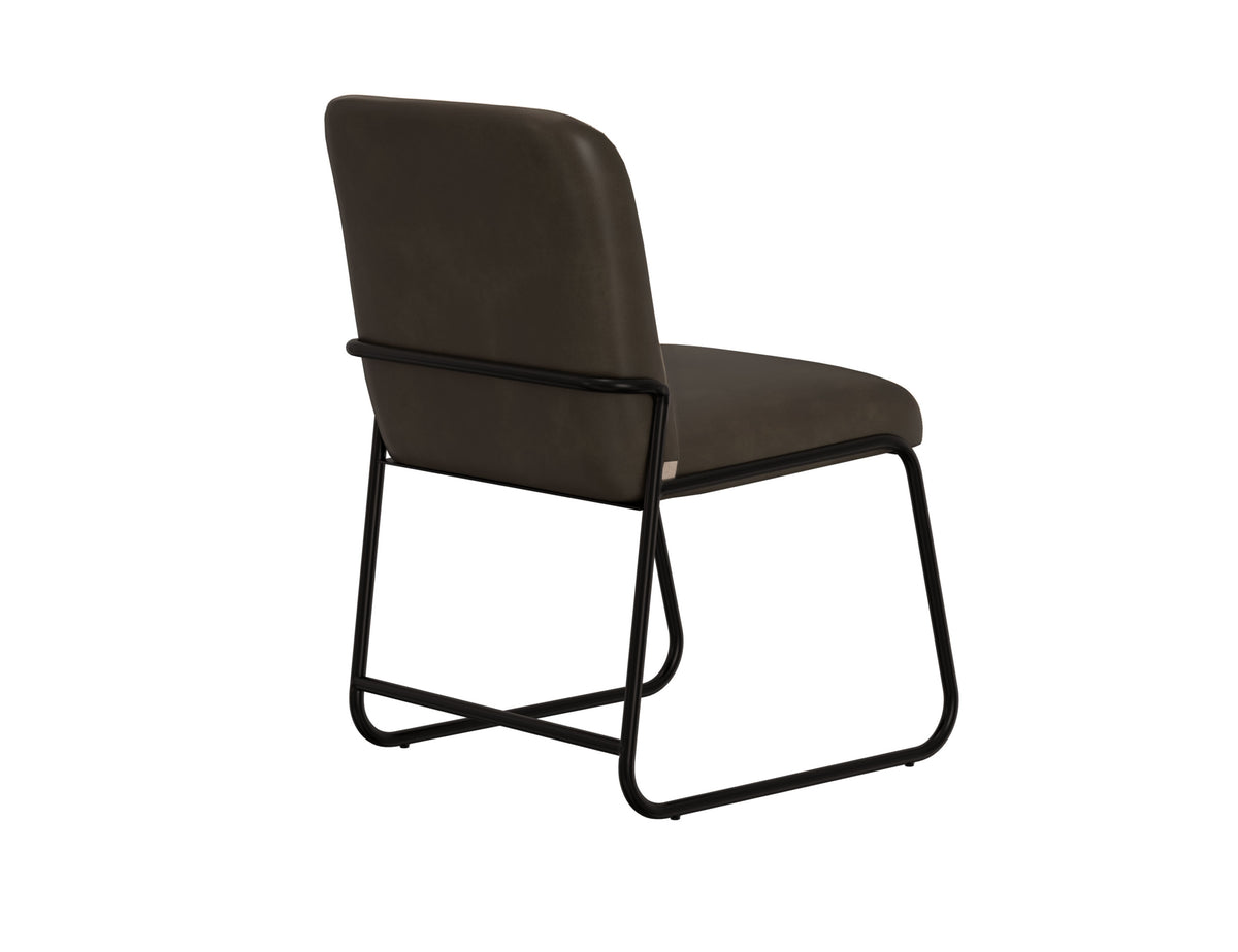 Seating Upholstered Chair, Brown/Black, Wooden Frame & Metal Base - Pine & Fabric/Metal