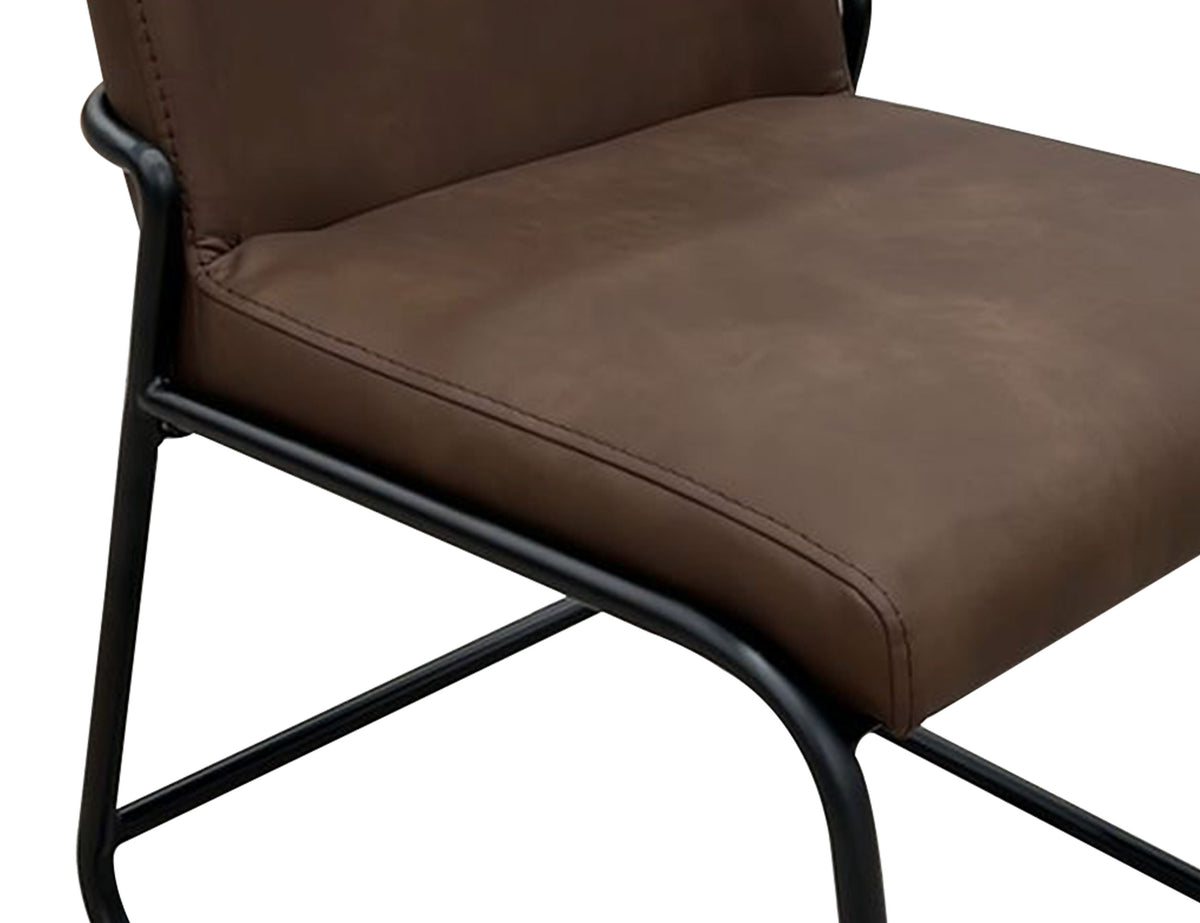 Seating Upholstered Chair, Brown/Black, Wooden Frame & Metal Base - Pine & Fabric/Metal