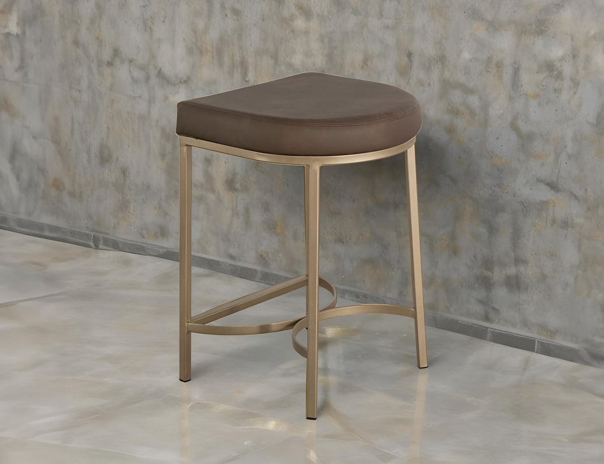 Mezquite Upholstered Stool, Brown, Wooden Frame & Metal Base, 24" Stool