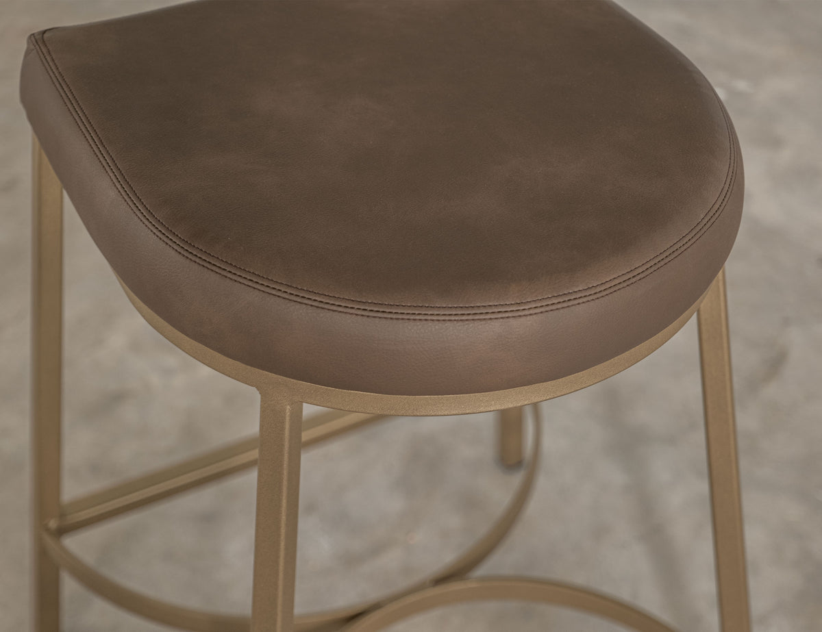 Mezquite Upholstered Stool, Brown, Wooden Frame & Metal Base, 24" Stool