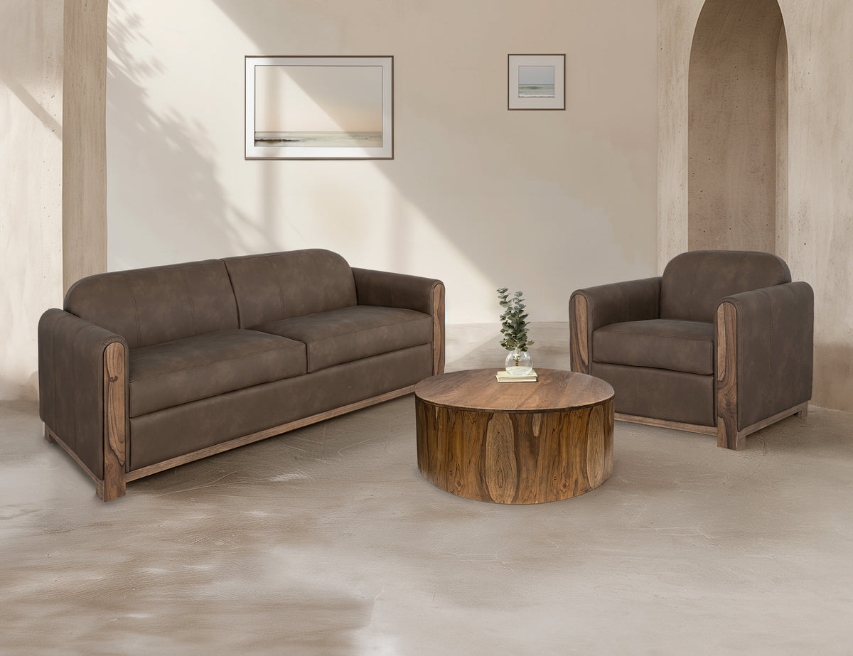 Balam Ottoman, Brown, Wooden Frame & Base, Upholstered Seat - IUP422-OTT-231