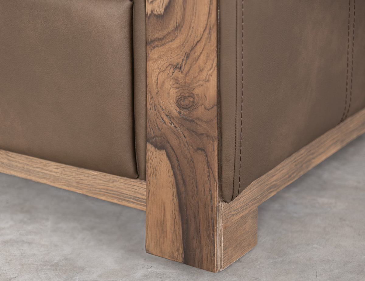Balam Ottoman, Brown, Wooden Frame & Base, Upholstered Seat - IUP422-OTT-231