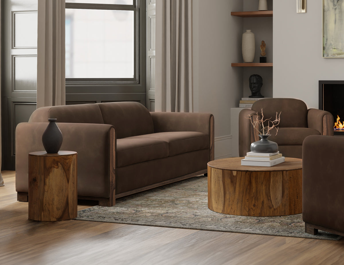 Balam Loveseat, Brown, Wooden Frame & Base
