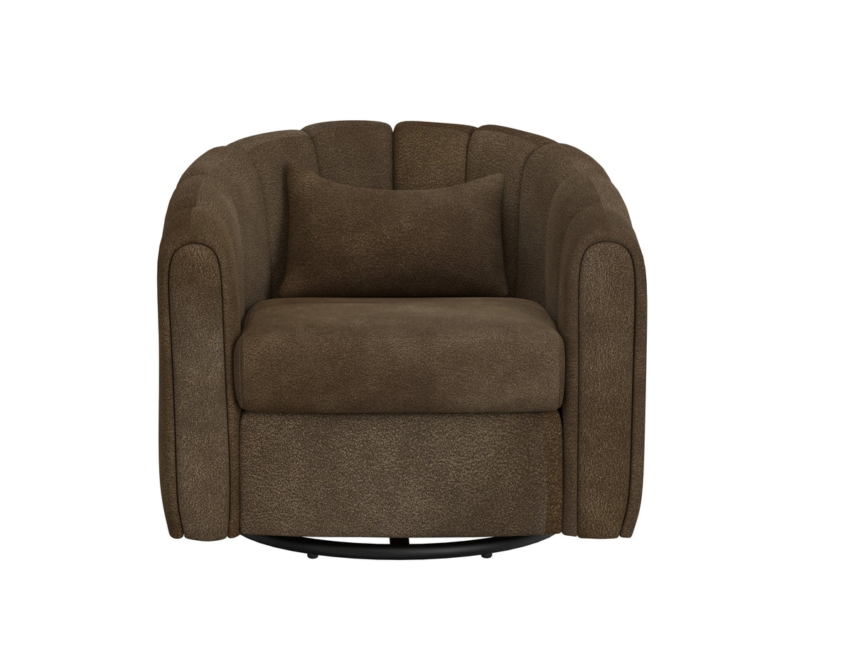 Viera Armchair, Brown, Wooden Frame & Metal Base, 360 Degree Swivel Glider Accent Chair
