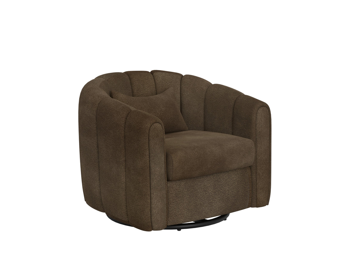 Viera Armchair, Brown, Wooden Frame & Metal Base, 360 Degree Swivel Glider Accent Chair