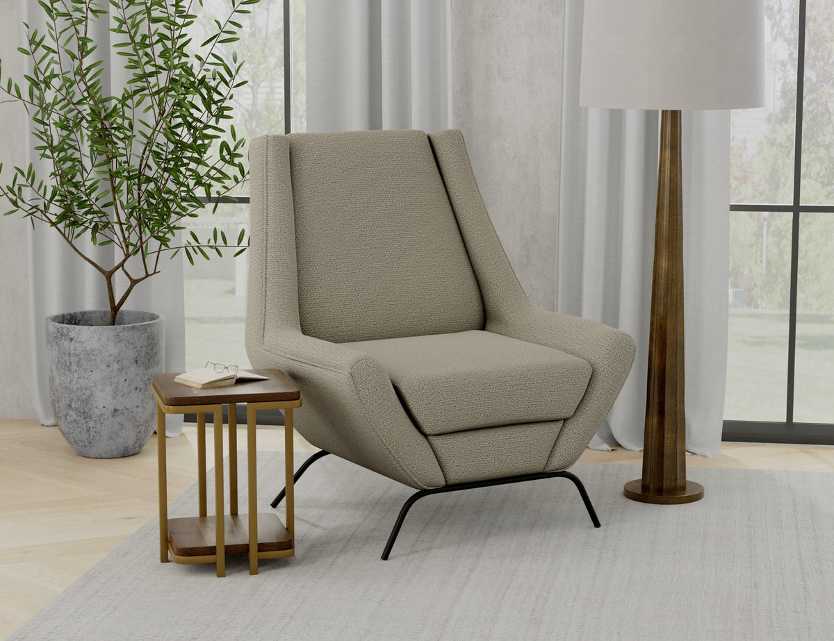 Tyne Armchair, Gray/Black, Wooden Frame & Metal Base, Almond Gray