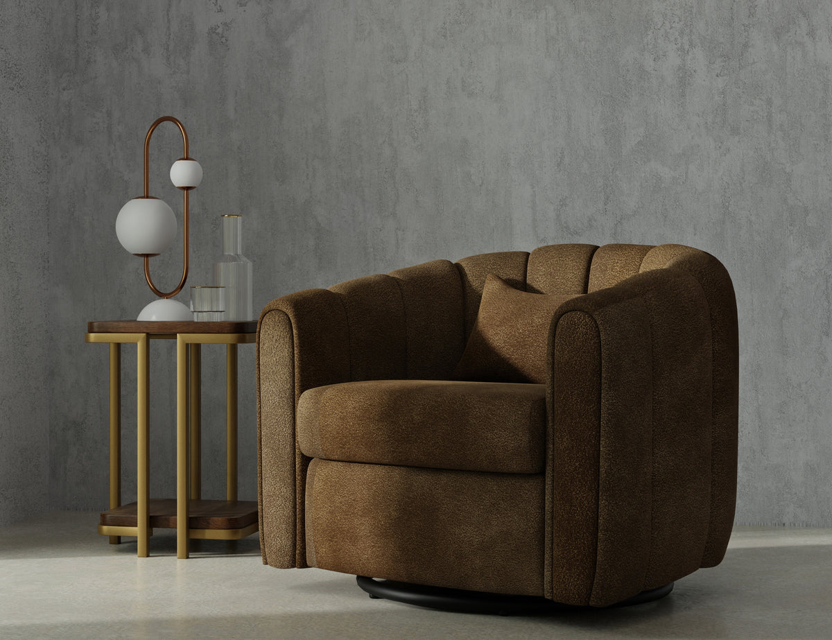 Viera Armchair, Brown, Wooden Frame & Metal Base, 360 Degree Swivel Glider Accent Chair
