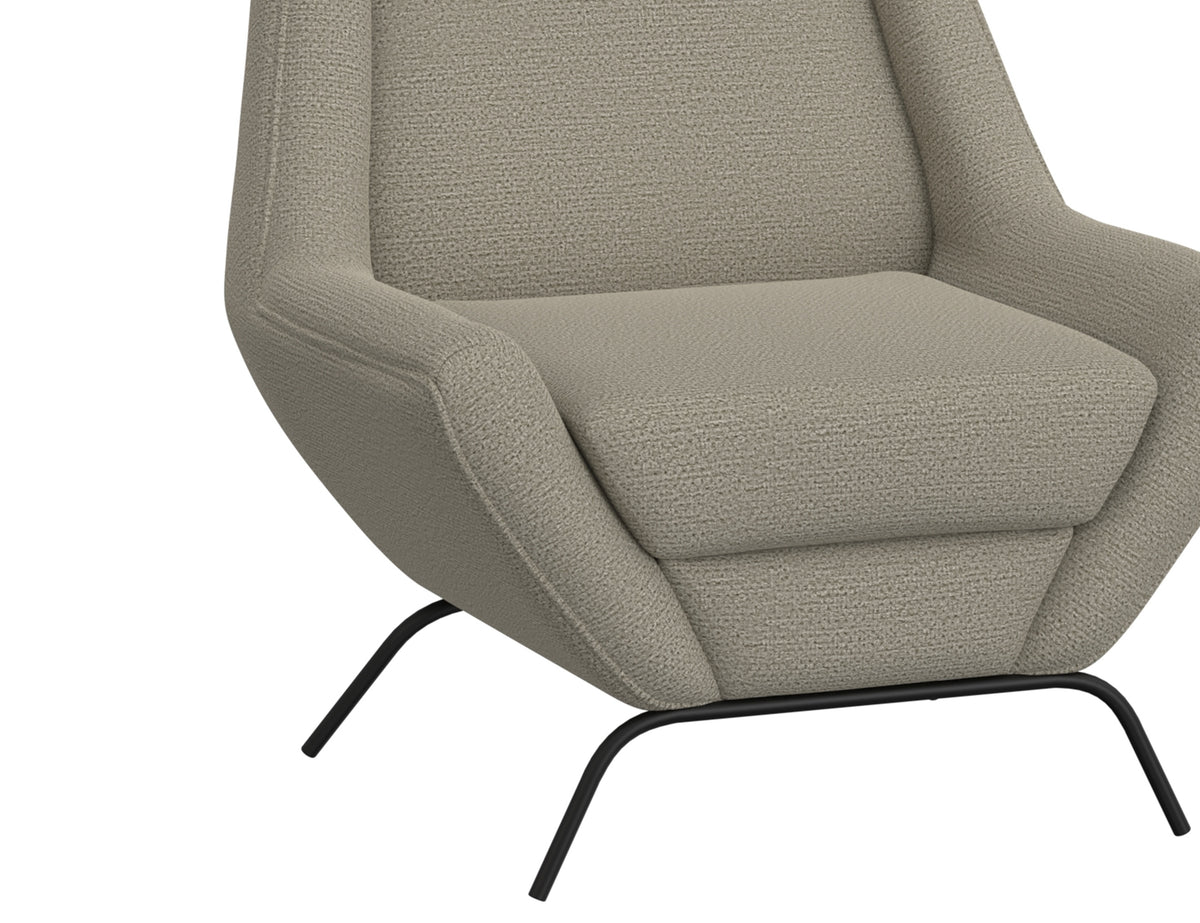 Tyne Armchair, Gray/Black, Wooden Frame & Metal Base, Almond Gray