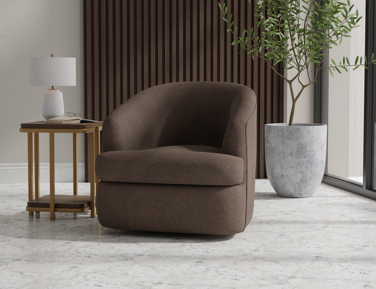 Tumbi Armchair, Brown, Wooden Frame & Metal Base, 360 Degree Swivel Accent Chair - IUP854-ACH-212