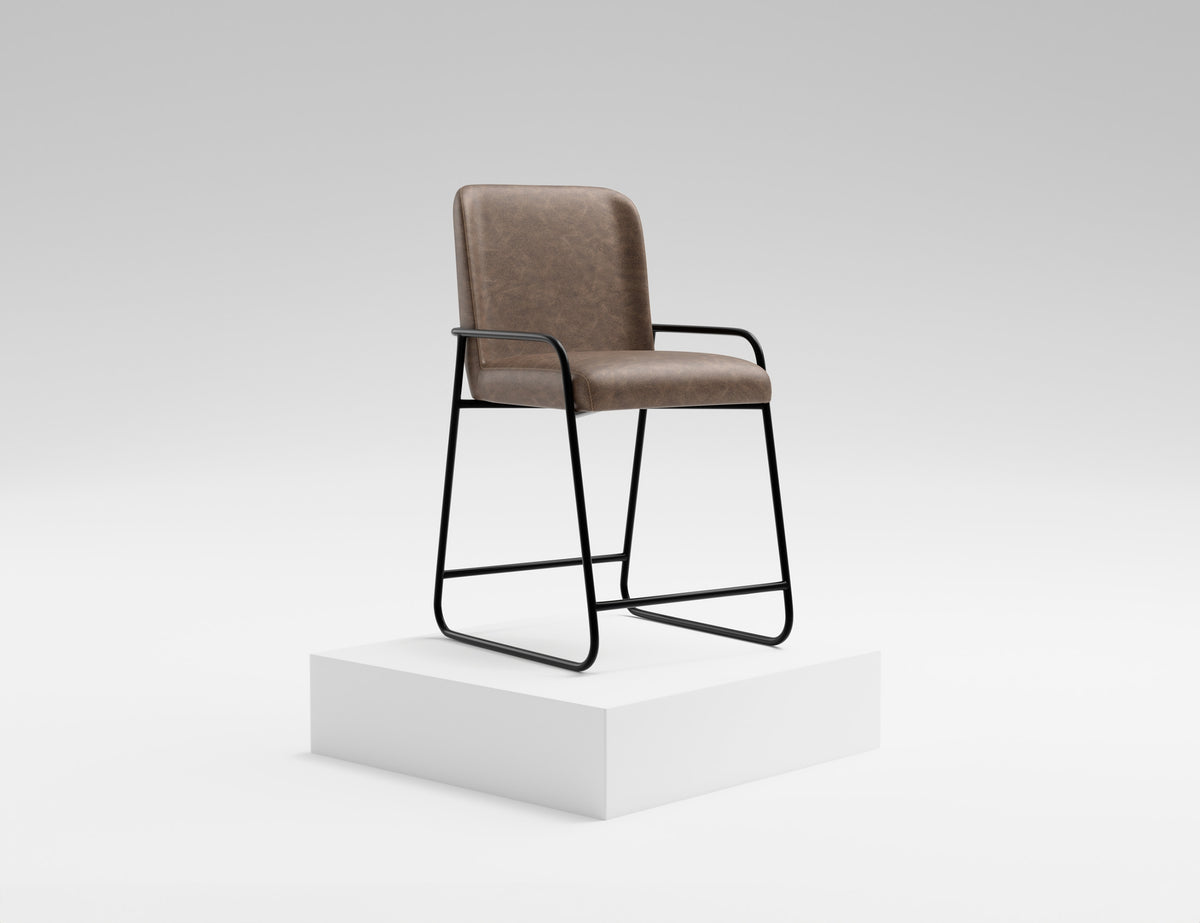 Seating Upholstered Barstool, Brown/Black, Wooden Frame & Metal Base, Barstool 24" - IUP800-BST24-212