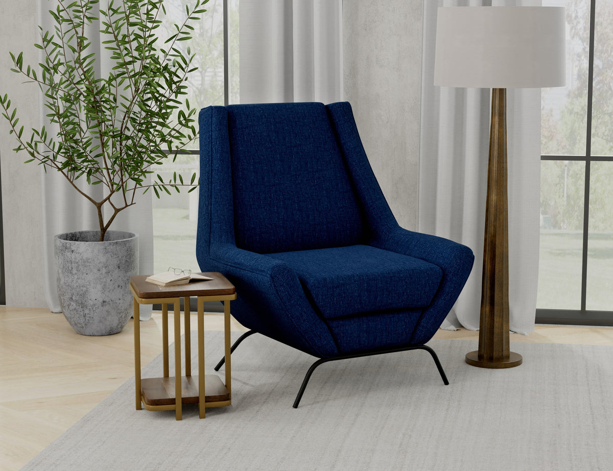 Tyne Armchair, Blue/Black, Wooden Frame & Metal Base