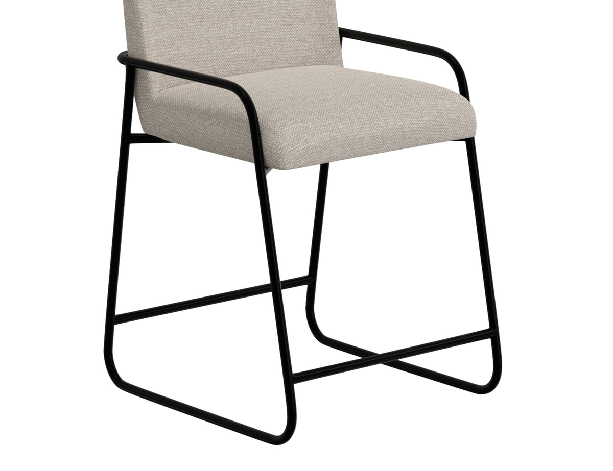 Seating Upholstered Barstool, Beige/Black, Wooden Frame & Metal Base, Barstool 30" - Pine & Metal/Fabric