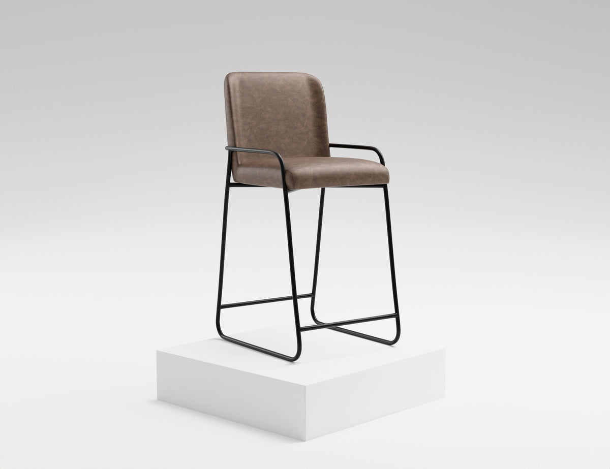 Seating Upholstered Barstool, Brown/Black, Wooden Frame & Metal Base, Barstool 30" - IUP800-BST30-212