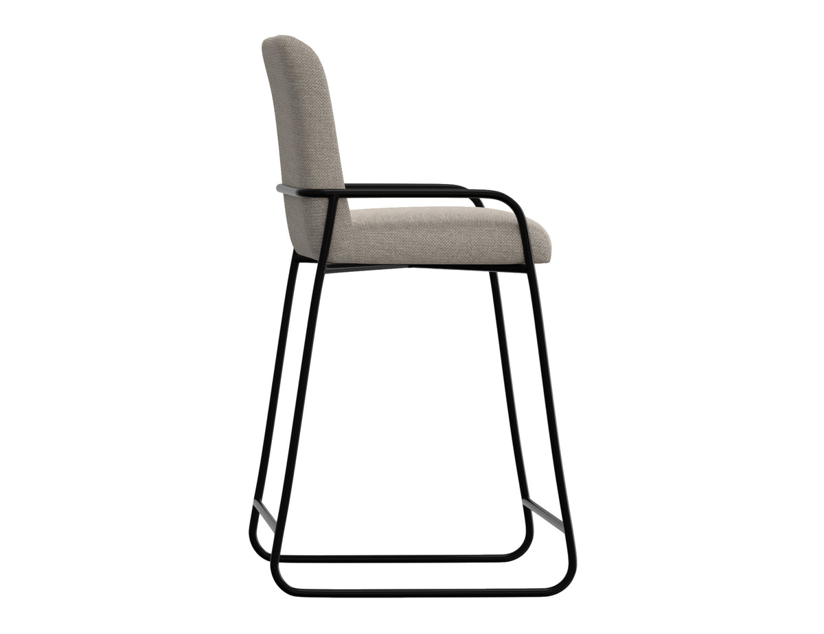 Seating Upholstered Barstool, Beige/Black, Wooden Frame & Metal Base, Barstool 30" - Pine & Metal/Fabric