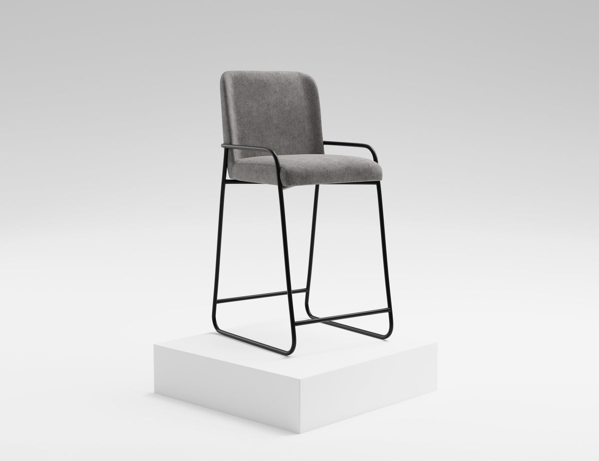 Seating Upholstered Barstool, Gray/Black, Wooden Frame & Metal Base, Barstool 30" - IUP800-BST30-121