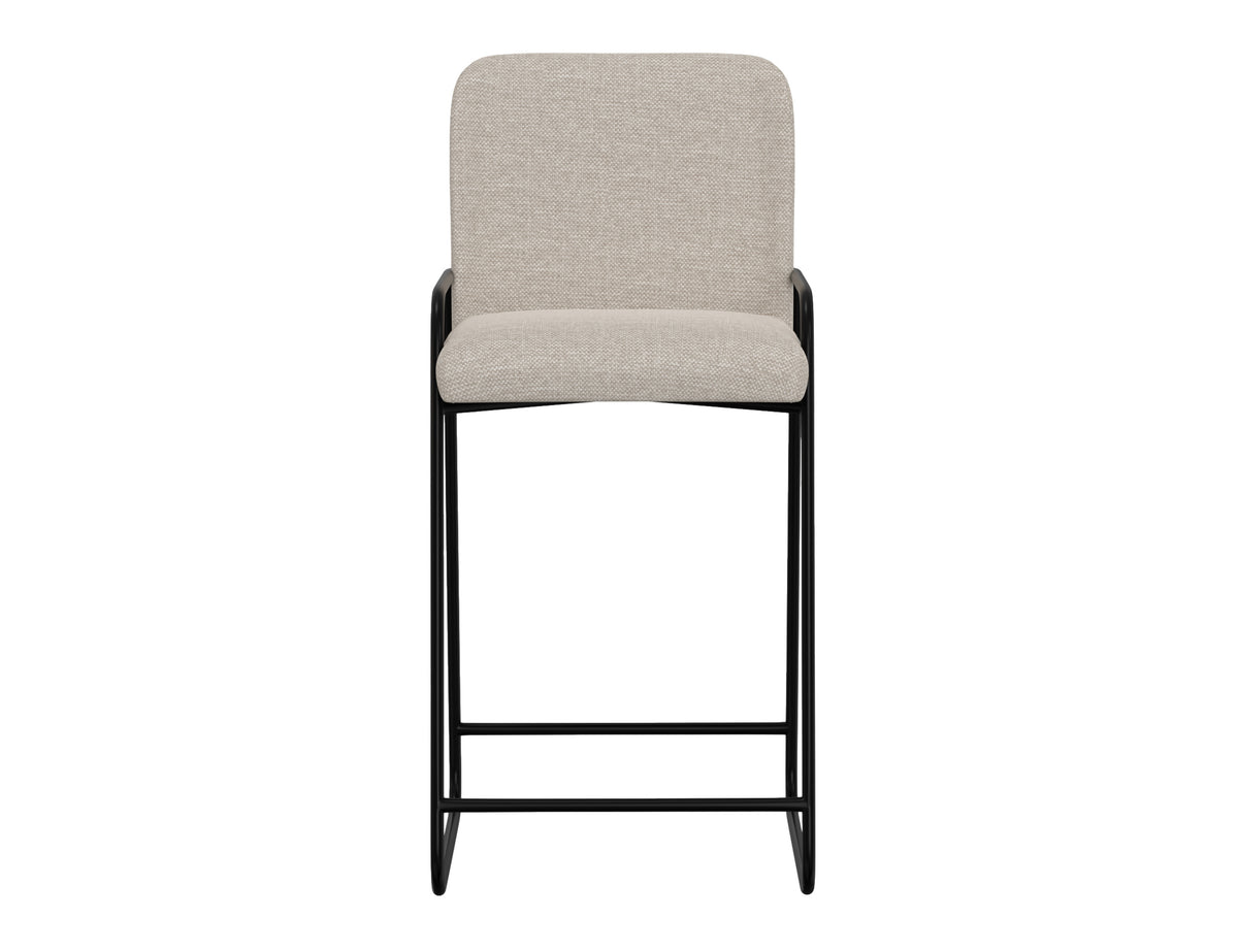 Seating Upholstered Barstool, Beige/Black, Wooden Frame & Metal Base, Barstool 30" - Pine & Metal/Fabric