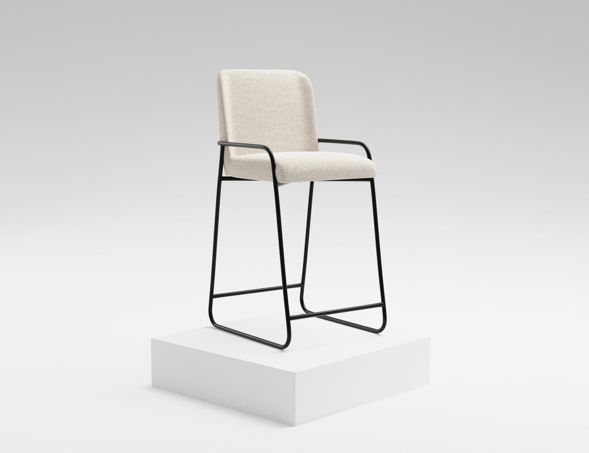 Seating Upholstered Barstool, Beige/Black, Wooden Frame & Metal Base, Barstool 30" - Pine & Metal/Fabric