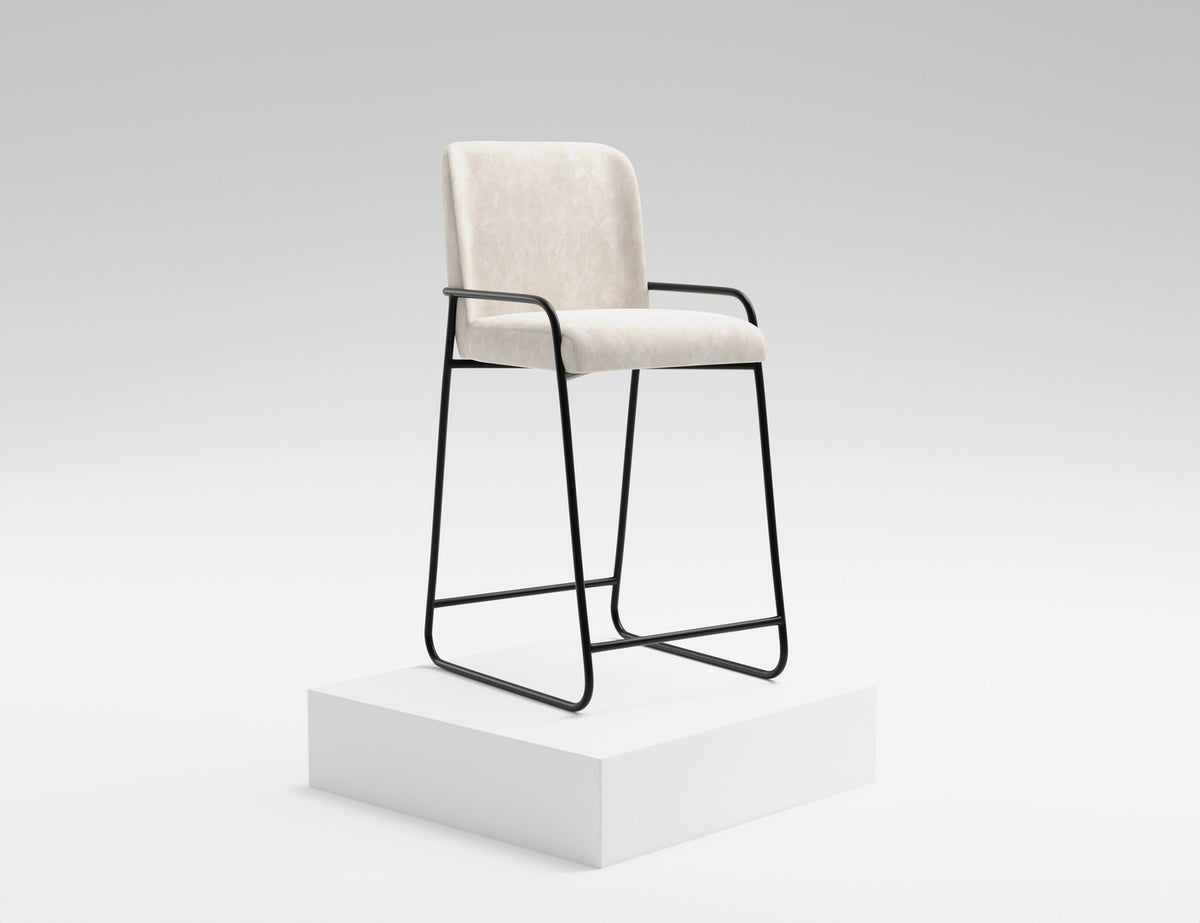 Seating Upholstered Barstool, Gray/Black, Wooden Frame & Metal Base, Barstool 30" - IUP800-BST30-210