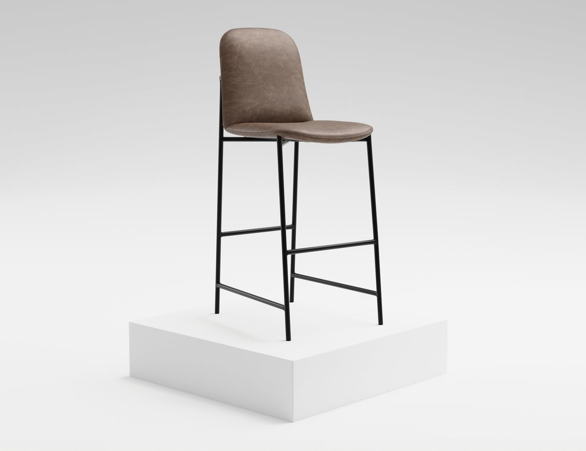 Seating Upholstered Barstool, Brown/Black, Wooden Frame & Metal Base, Barstool 30" - IUP803-BST30-212