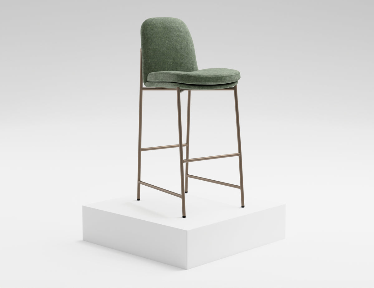 Seating Upholstered Barstool, Green/Gold, Wooden Frame & Metal Base, Barstool 30" - IUP803-BST30-111